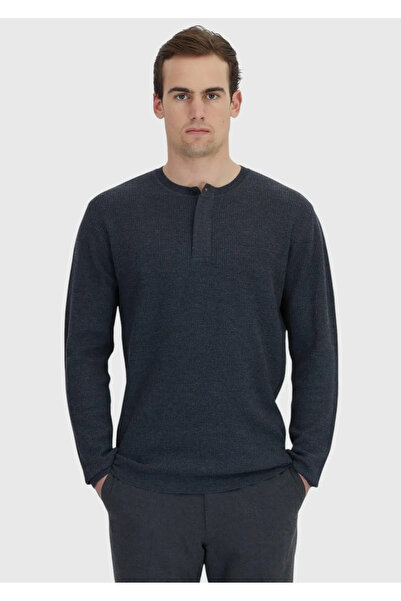 Ramsey Antrasit Bisiklet Yaka Fitilli Yün Karışımlı Triko Kazak