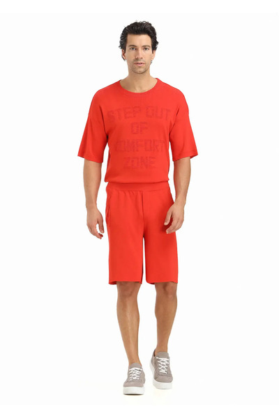 Ramsey Orange Regular Fit Plain Knitted Sports Bermuda