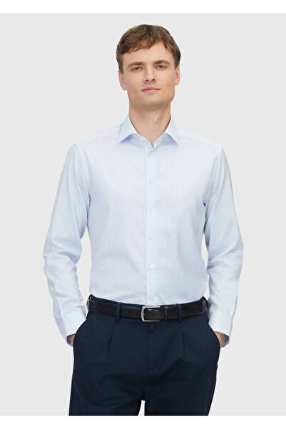 Ramsey Cămașă clasică țesătă cu croială obișnuită albastru deschis bumbac 100%