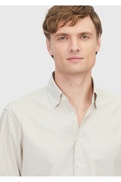 Ramsey Πουκάμισο Casual Fit με ρίγες μουστάρδας, υφαντό casual από 100% βαμβάκι