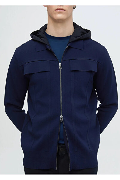 Ramsey Μπλε γιακά πόλο ζακέτα με απλό πλέγμα