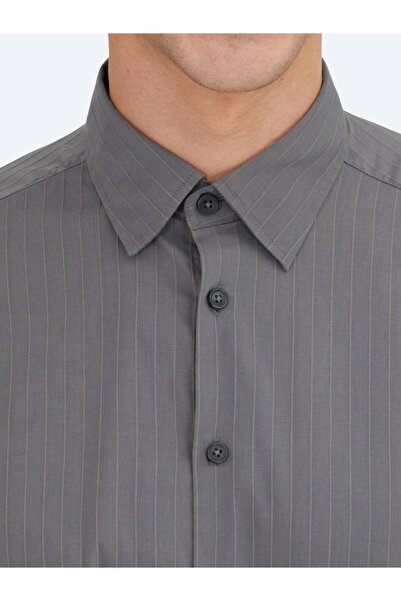 Kip Πουκάμισο από βαμβακερό μείγμα αθλητικού τύπου με ριγέ ανθρακί ριγέ