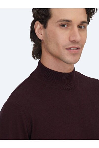 Kip Burgundy Half Turtleneck Jacquard Wool Blended Sweater