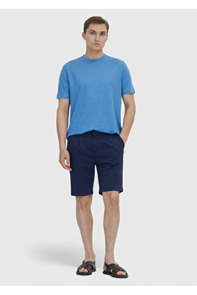 Ramsey Blue Plain Crew Neck 100% Linen T-Shirt