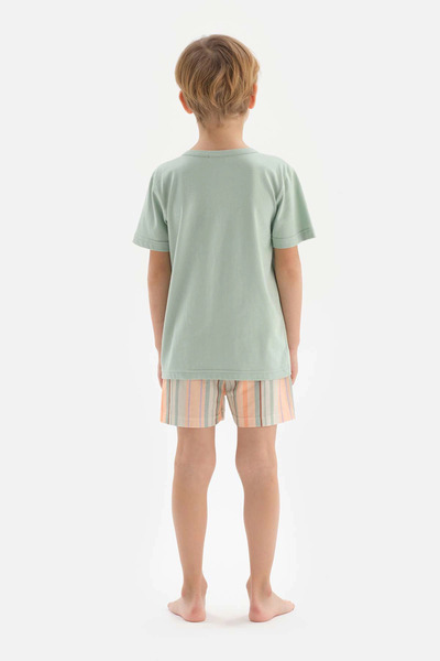 Dagi Mint Half Placket Embroidery Detailed T-Shirt Shorts Pajama Set