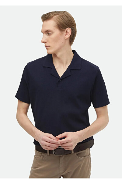 Ramsey Μπλουζάκι Jacquard Navy Blue Cuban Collar 100% βαμβάκι