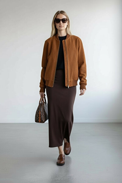 Vireo Club Fusta midi elastică maro pentru femei