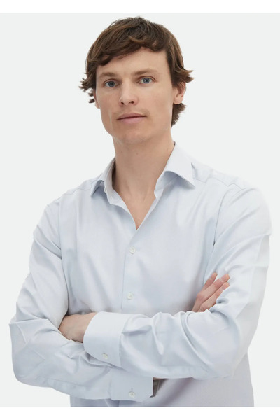 Ramsey Ανοιχτό γκρι ριγέ πουκάμισο κλασικής εφαρμογής από 100% βαμβάκι