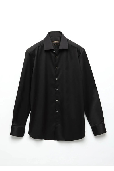 Ramsey Μαύρο πουκάμισο κλασικό 100% βαμβάκι με κανονική εφαρμογή