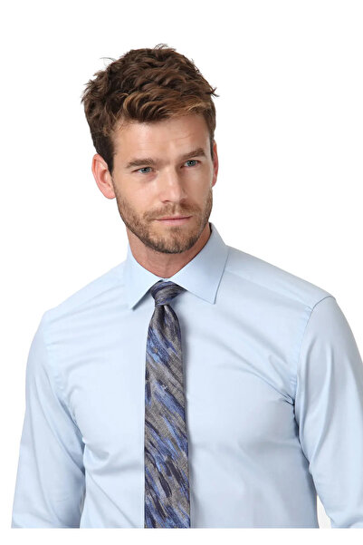 Ramsey Κλασικό μπλε βαμβακερό μονόχρωμο πουκάμισο