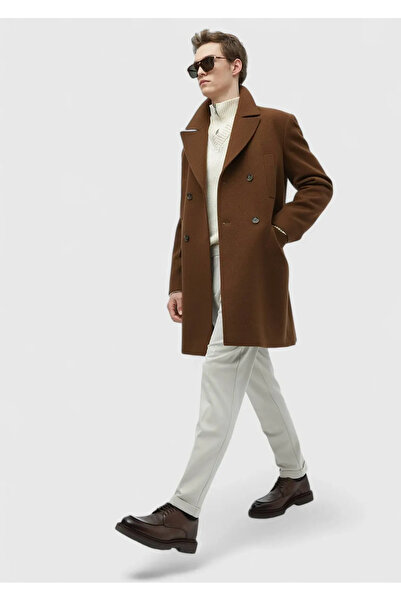 Ramsey Deve Tüyü Regular Fit Kruvaze Yaka Casual Dokuma Palto