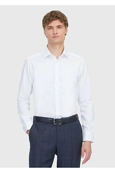 Ramsey Бяла обикновена тънка тъкана класическа риза от 100% памук