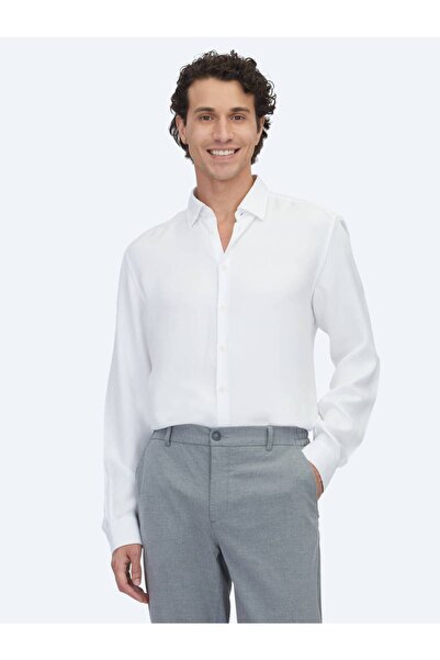 Kip Beyaz Regular Fit Dokuma Casual Gömlek