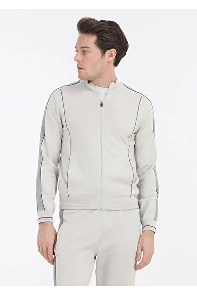 Ramsey Beige Jacquard Half Turtleneck Cardigan