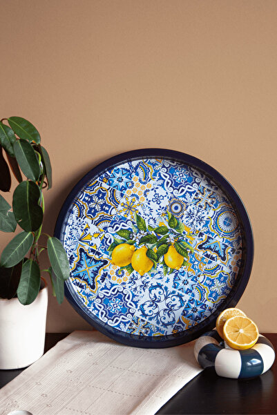 Sarkap Home Limonlu Çini Desen Metal Tepsi