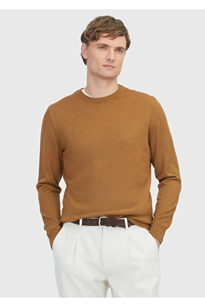 Ramsey Camel Hair Crew Neck Plain Knit Wool Blend Sweater