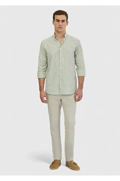 Ramsey Ανοιχτό πράσινο ριγέ πουκάμισο Casual Fit Woven Casual 100% βαμβακερό πουκάμισο