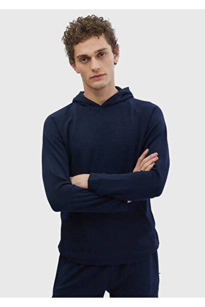 Ramsey Navy Blue Hooded Plain Sweatshirt