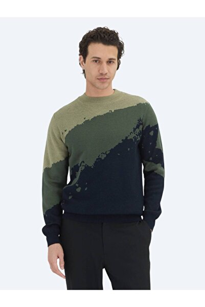 Kip Navy Blue Half Turtleneck Patterned Wool Blended Knitwear Sweater