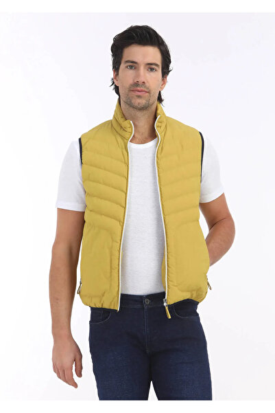 Ramsey Yellow Regular Fit Stand Collar Casual Woven Sports Vest