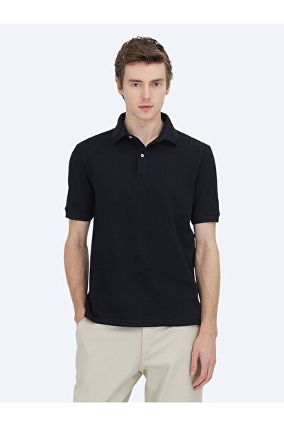 Kip Μαύρο μπλουζάκι με γιακά πόλο από βαμβακερό μείγμα