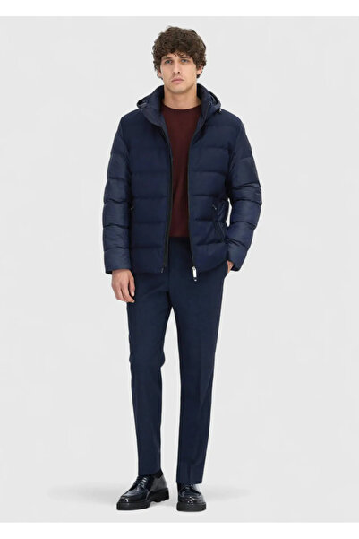 Ramsey Navy Blue Regular Fit Hooded Casual Woven Coat