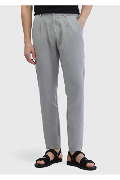 Ramsey Gray Plain Woven Jogging Fit Casual 100% Linen Trousers