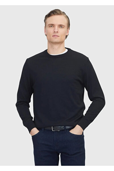 Ramsey Πλεκτό πουλόβερ μαύρο με λαιμόκοψη μασίφ πλεκτό μαλλί