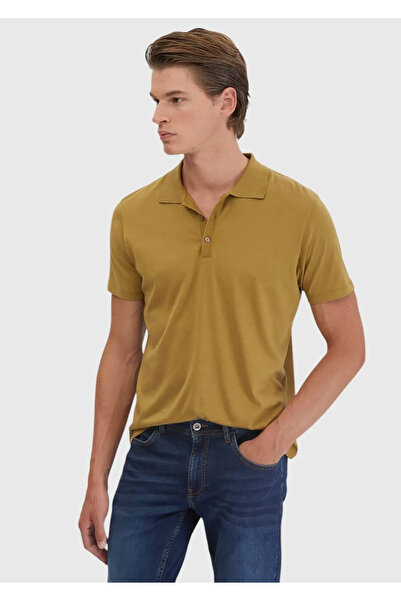 Ramsey Oil Green Plain Polo Neck Cotton Blend T-Shirt