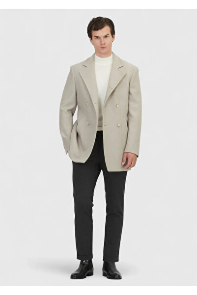 Ramsey Mink Regular Fit Double Breasted Collar Casual Woven Coat