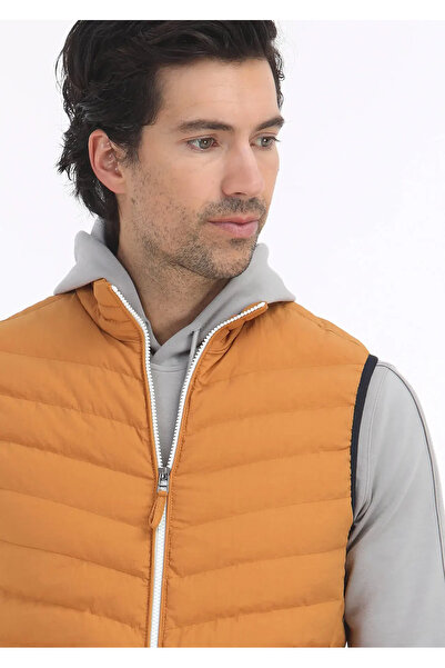 Ramsey Orange Regular Fit Stand Collar Casual Woven Sports Vest