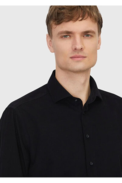 Ramsey Μαύρο πουκάμισο από βελούδο casual 100% βαμβάκι