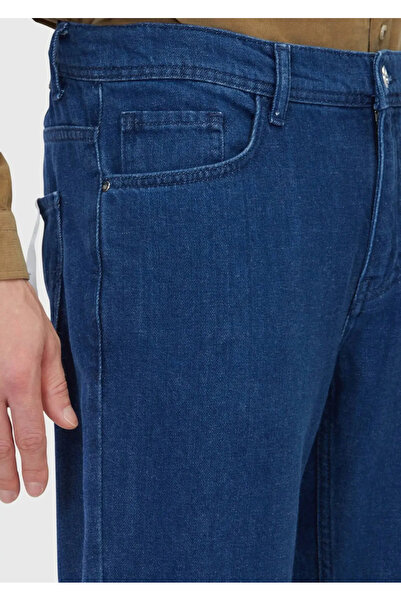 Ramsey Blue Straight Slim Fit Denim Cotton Blended Trousers