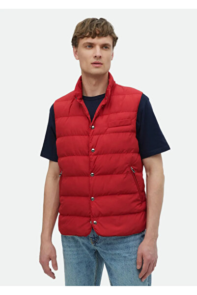 Ramsey Red Regular Fit Stand Collar Casual Woven Sports Vest