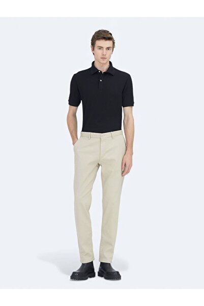 Kip Beige Plain Woven Regular Fit Casual Cotton Blended Trousers