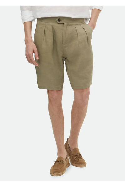 Ramsey Light Green Carrot Fit Casual Bermuda - 100% Linen