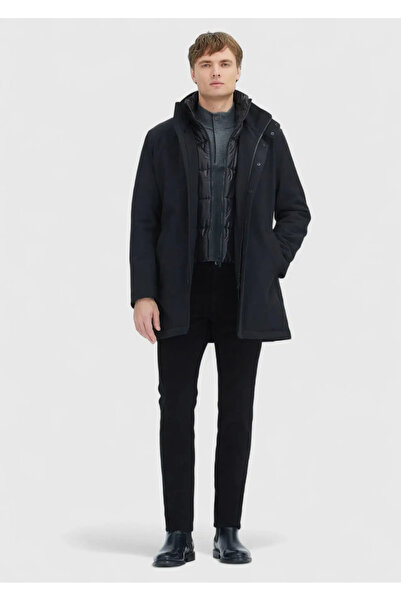 Ramsey Black Mock Neck Casual Woven Coat