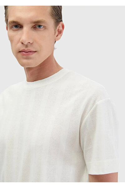 Ramsey T-Shirt Ecru Jacquard Crew Neck 100% Cotton