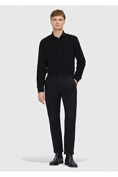 Ramsey Μαύρο πουκάμισο από βελούδο casual 100% βαμβάκι
