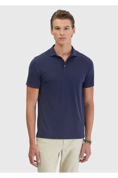 Ramsey Navy Plain Polo Neck T-Shirt