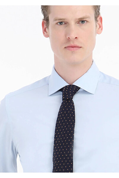 Ramsey Μπλε Slim Fit Classic βαμβακερό πουκάμισο