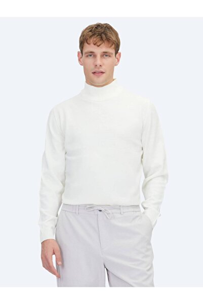 Kip Ecru Half Turtleneck Plain Knitted Sweater