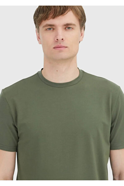 Ramsey Khaki Plain Crew Neck Cotton Blend T-Shirt