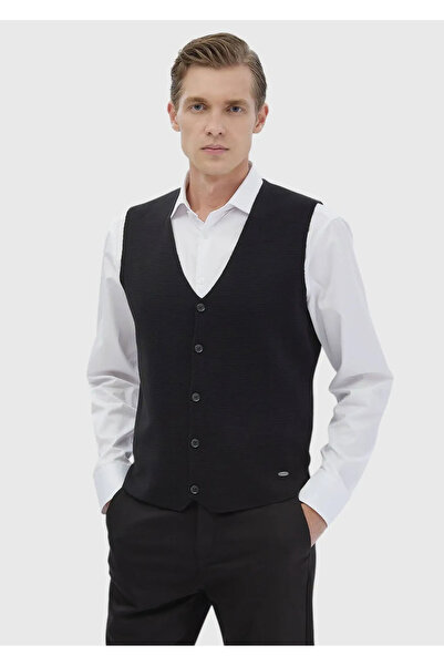 Ramsey Μαύρο μονόχρωμο πλεκτό γιλέκο