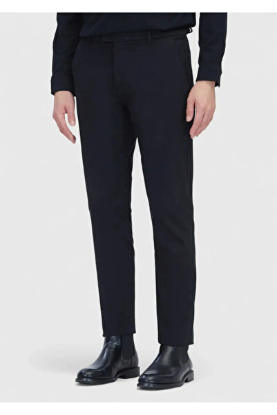 Ramsey Black Plain Weave Regular Fit Casual Cotton Blend Trousers