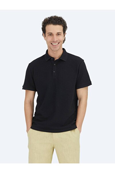 Kip Tricou negru cu gât polo simplu 100% bumbac