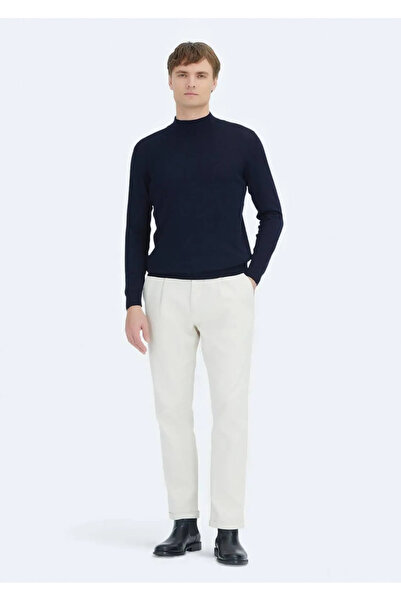 Ramsey Πουλόβερ πλεκτό από 100% μαλλί με μισό ζιβάγκο σε μπλε ναυτικό χρώμα