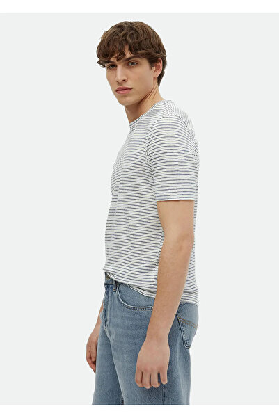 Ramsey Μπλουζάκι με λαιμόκοψη Indigo ριγέ 100% λινό