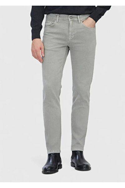 Ramsey Light Green Plain Slim Fit Denim Cotton Blend Trousers