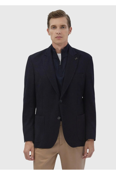 Ramsey Πλεκτό μπουφάν με μοτίβο σε μπλε ναυτικό χρώμα εφαρμοστό από μαλλί μεικτό